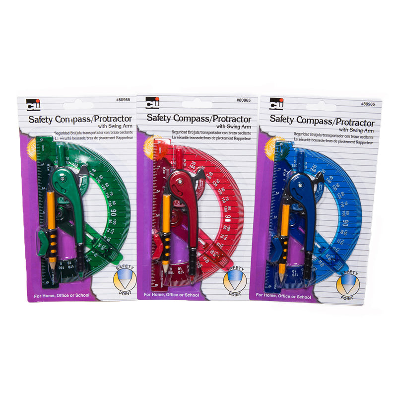 12 Compass 6in Swing Arm Protractor Assorted Colors