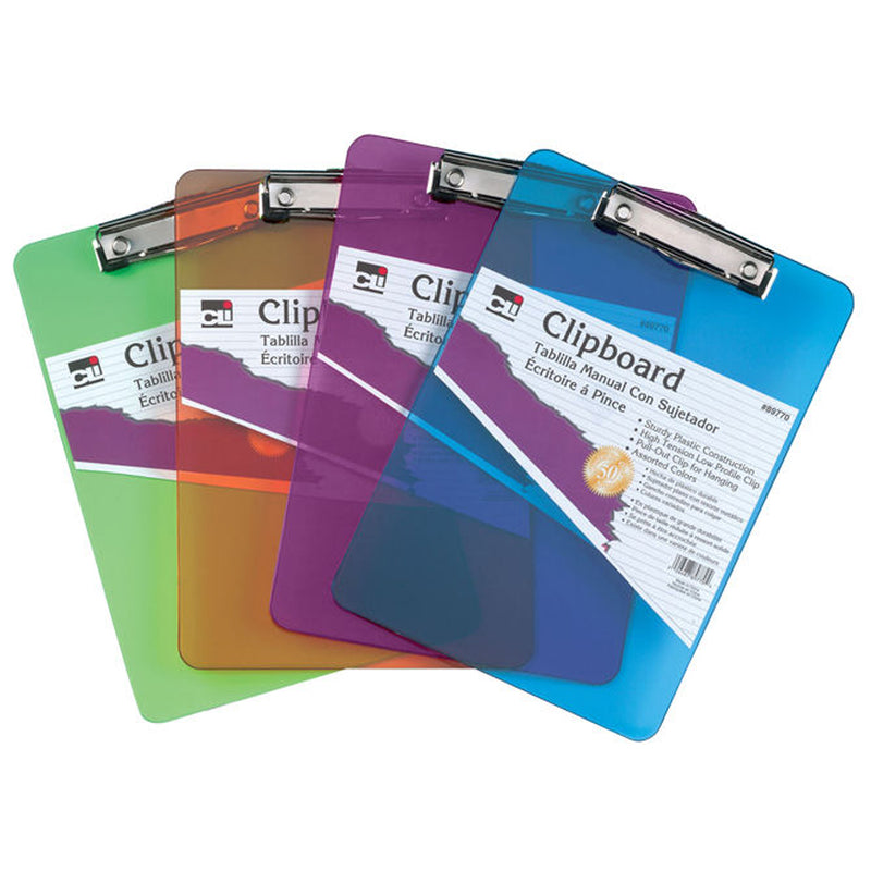 Clipboard Plastic Asrtd Colors 12pk