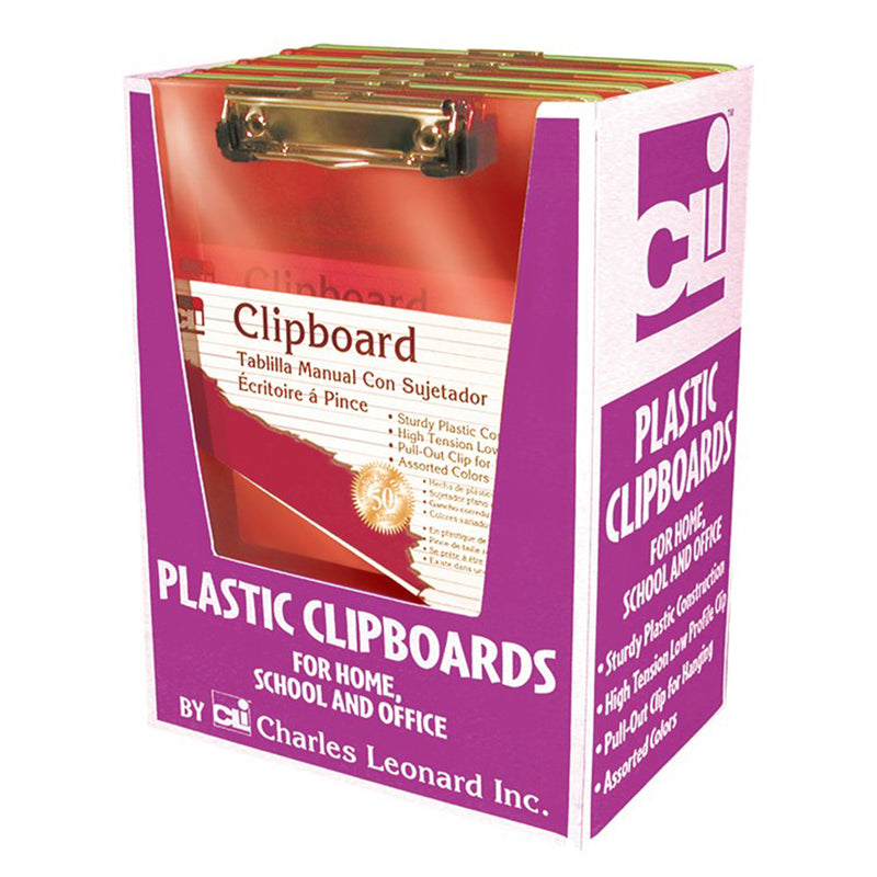 Clipboard Plastic Asrtd Colors 12pk