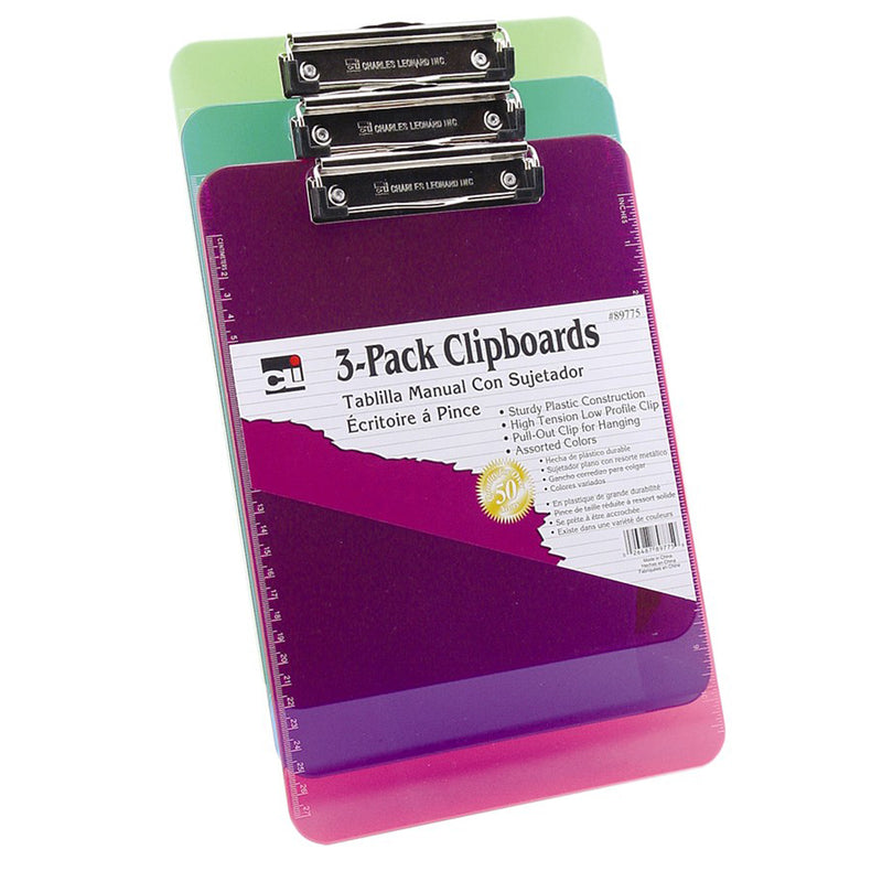 Clipboard Plastic Asrtd Colors 3pk