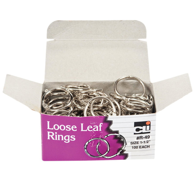 (2 Bx) Loose Leaf Book Rings 100 Per Bx 1 1-2in Diameter