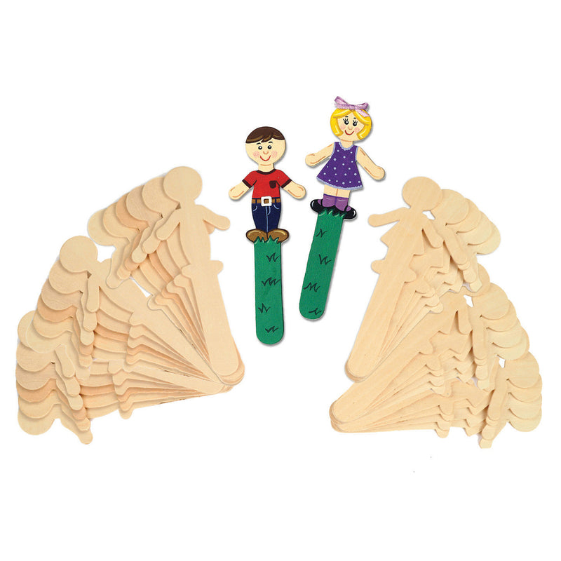 People Shaped Wood Craft 36 Pcs Sticks 18 Each