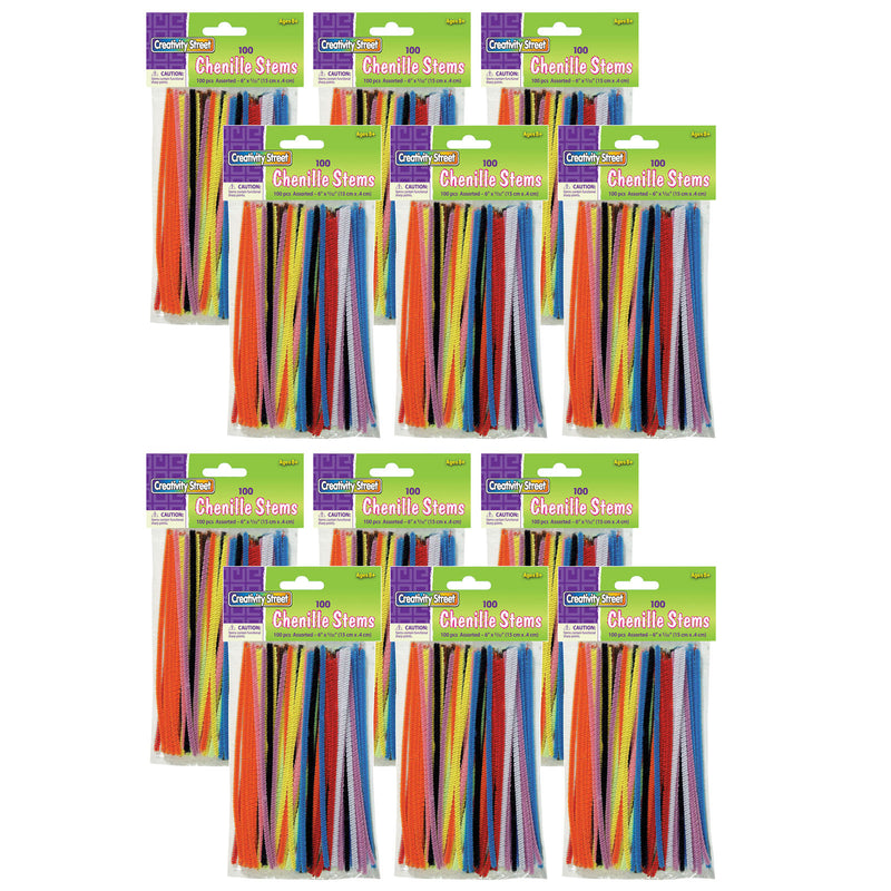 (12 Pk) Chenille Stems Asstd 6in Stems 100 Per Pk