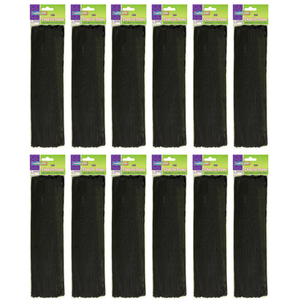 (12 Pk) Chenille Stems Black 12in 100 Per Pk