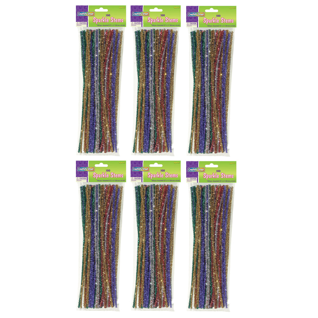 (6 Pk) Chenille Stems Assorted 12in Sparkle 100 Per Pk