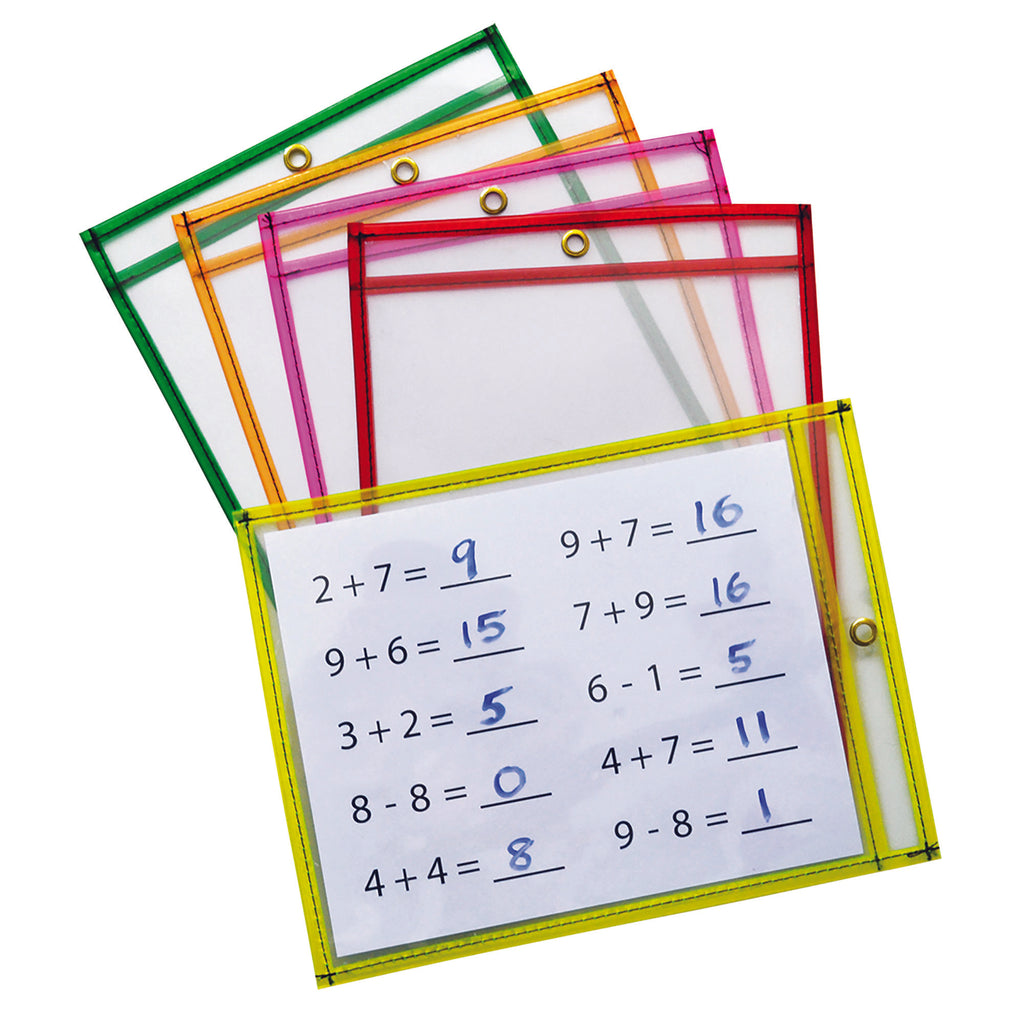 Reusable Dry Erase Pckets 10pk Neon 2 Each Of 5 Colors