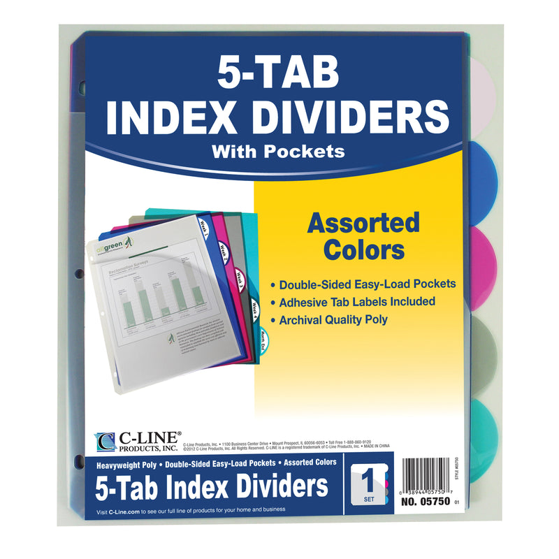 5 Tab Poly Index Dividers With Slant Pocket Assorted 5 Stand Tab