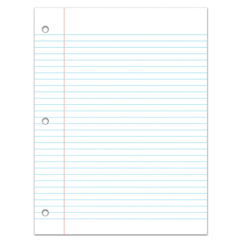 Filler Paper, College Ruled, 8" x 10-1-2", White, 100 Sheets