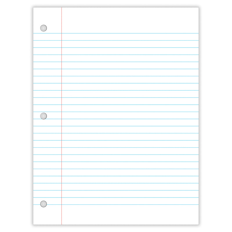 Filler Paper, Wide Ruled, 8" x 10-1-2", White, 100 Sheets