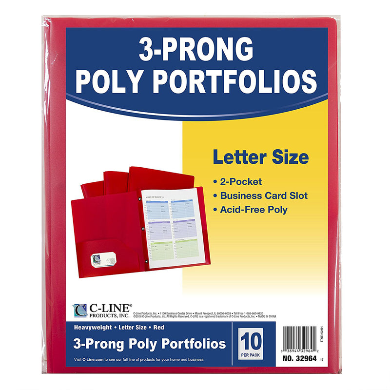 Red Two Pocket Poly Portfolios With Prongs Pack Of 10