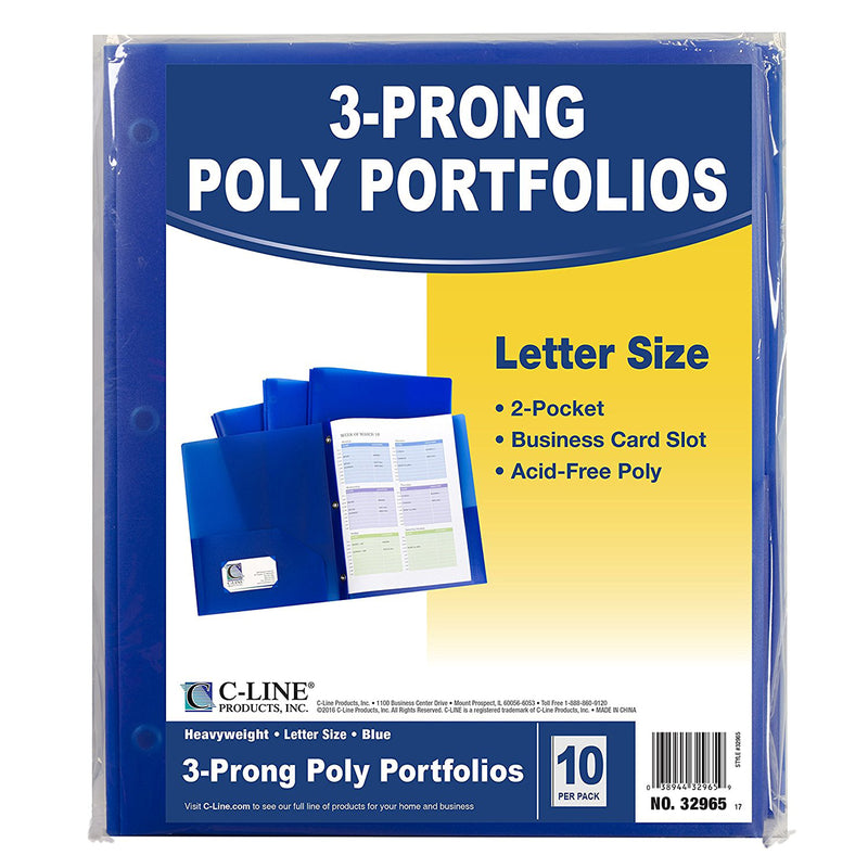 Blue Two Pocket Poly Portfolios With Prongs Pack Of 10