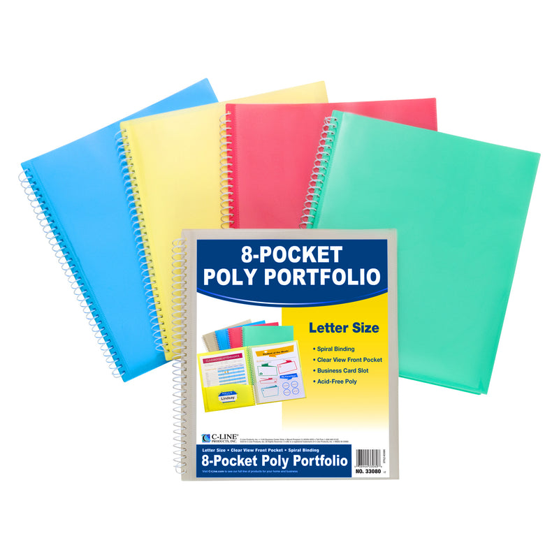 C-line 8 Pocket Spiral Bound Poly Portfolio