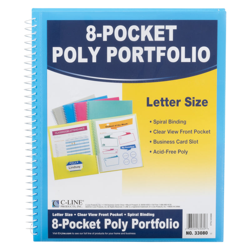 C-line 8 Pocket Spiral Bound Poly Portfolio