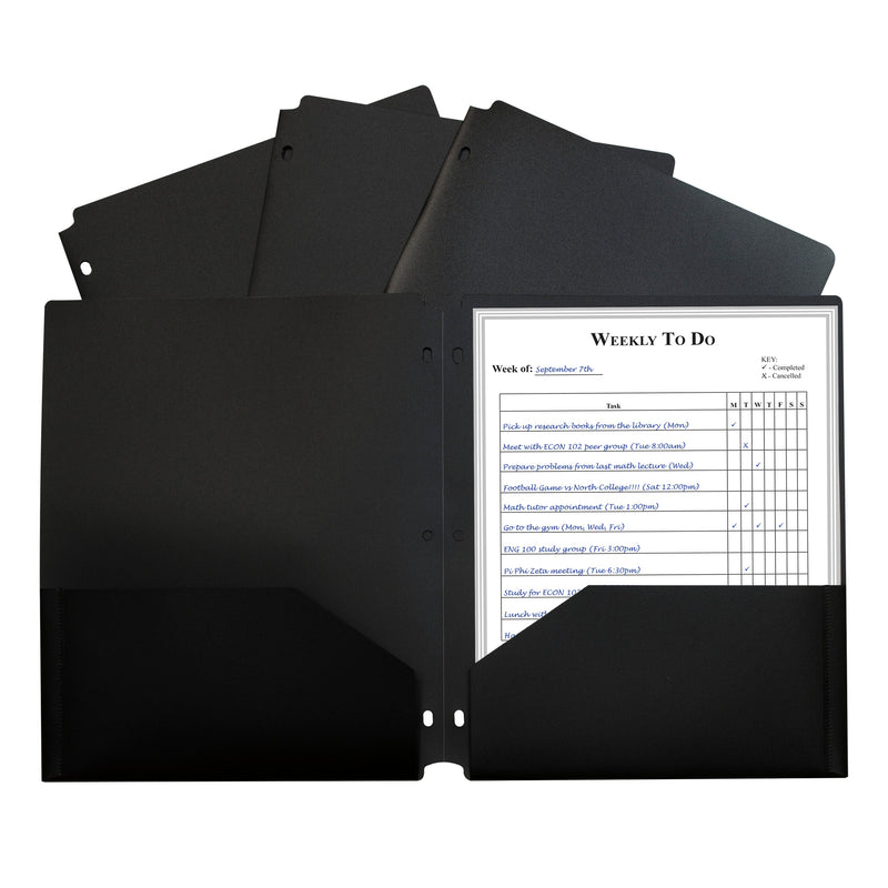 2 Pocket Poly Portfolio Black W- 3 Hole Punch