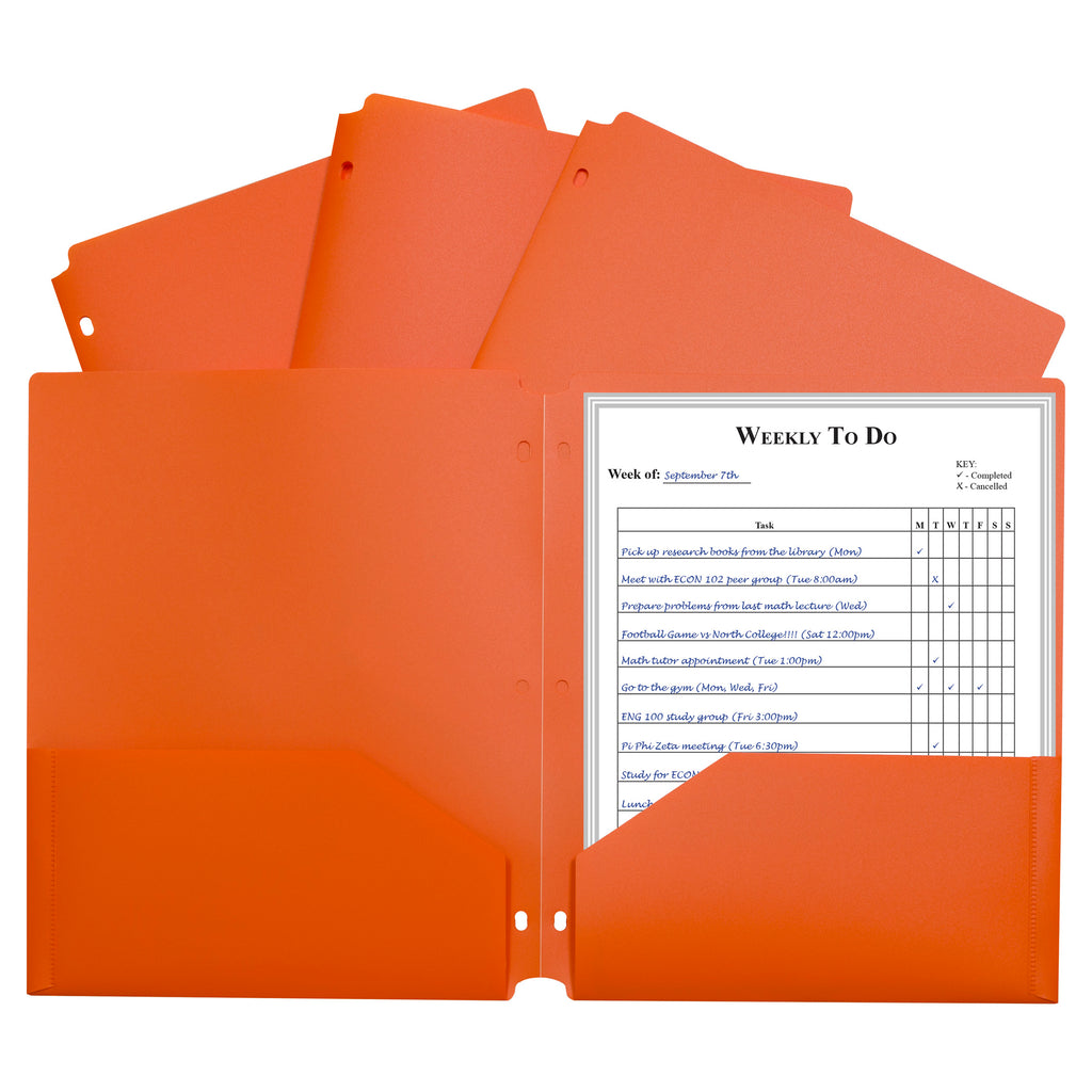 2 Pocket Poly Portfolio Orange W- 3 Hole Punch