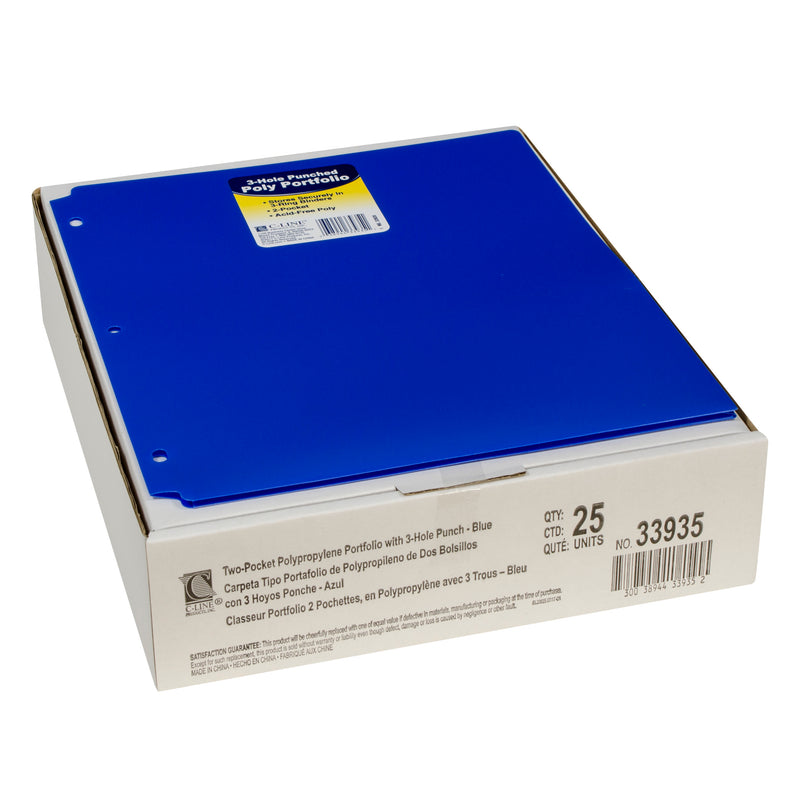 2 Pocket Poly Portfolio Blue W- 3 Hole Punch