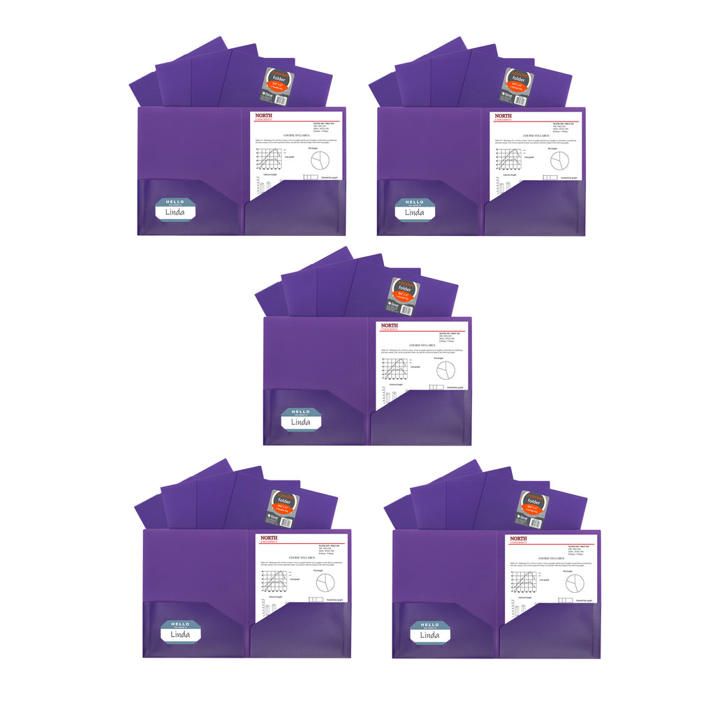 Two-Pocket Heavyweight Poly Portfolio Folder, Purple, Pack of 25