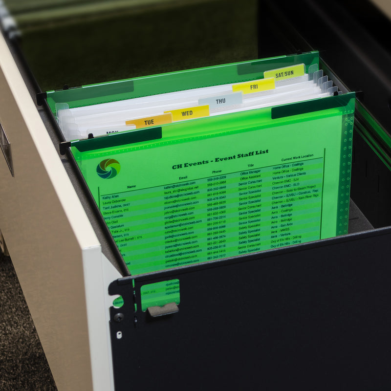 Expanding File Folder, 7-Pocket, Hanging Tabs, Bright Green