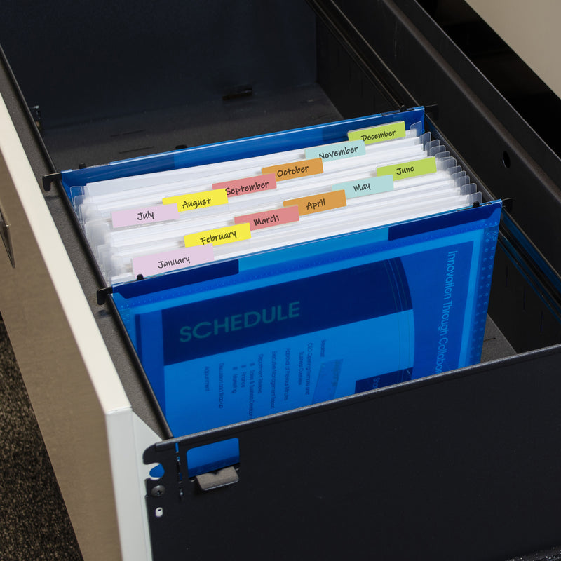 Expanding File Folder, 13-Pocket, Hanging Tabs, Bright Blue