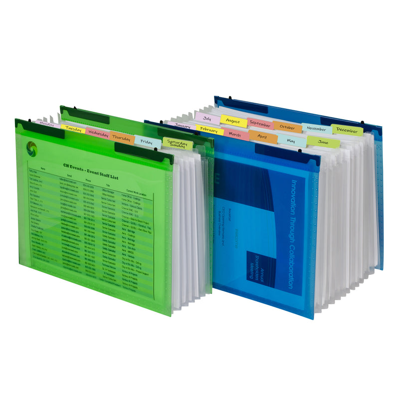 Expanding File Folder, 13-Pocket, Hanging Tabs, Bright Blue