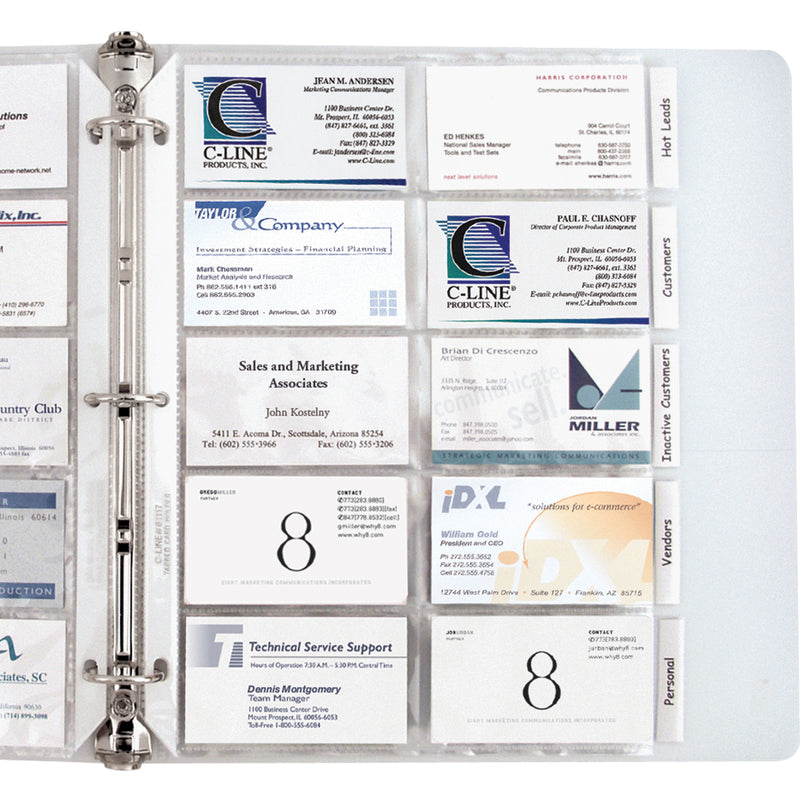 Business Card Holder, Poly with Tabs, Holds 20 Cards-Page, 11" x 8-1-2", Pack of 5