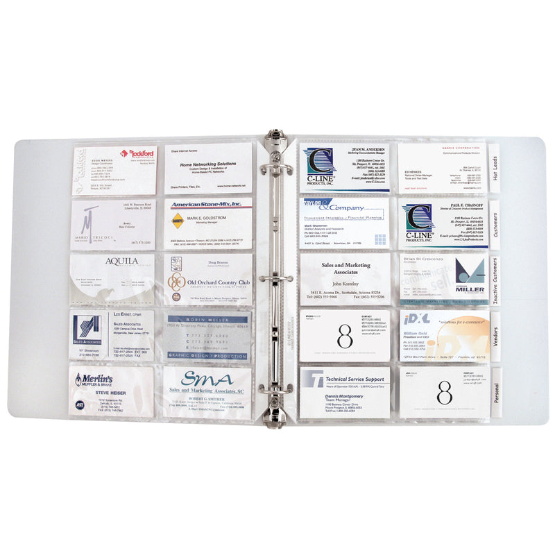 Business Card Holder, Poly with Tabs, Holds 20 Cards-Page, 11" x 8-1-2", Pack of 5