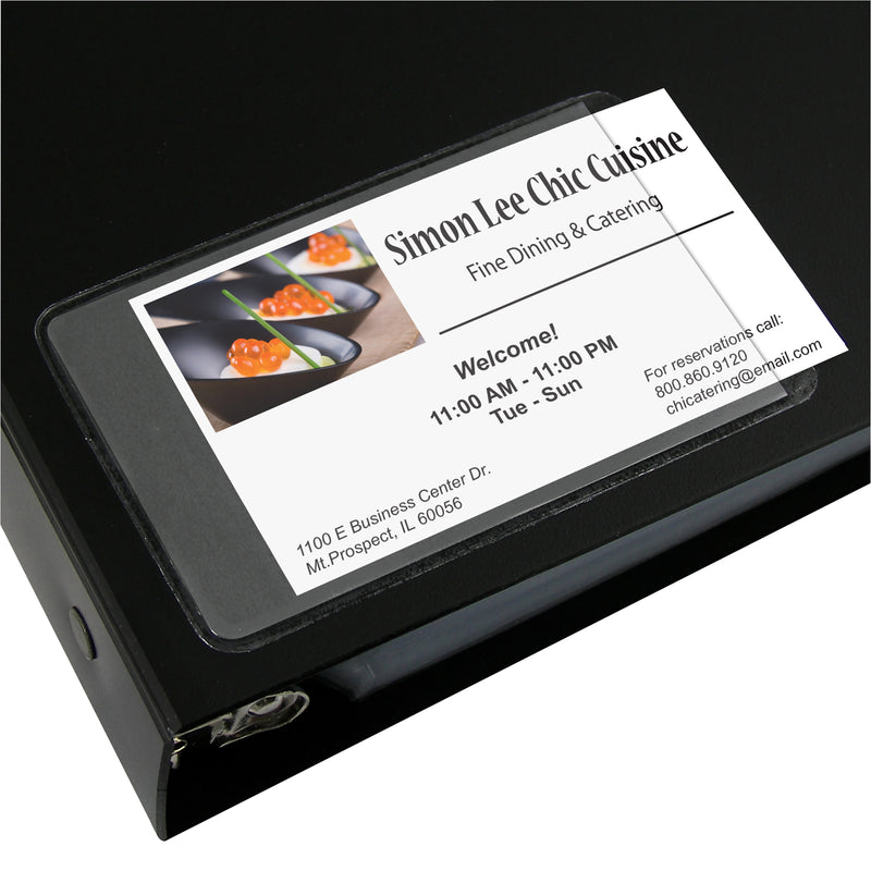 Self-Adhesive Business Card Holder, Side Load, 2" x 3-1-2", Pack of 10