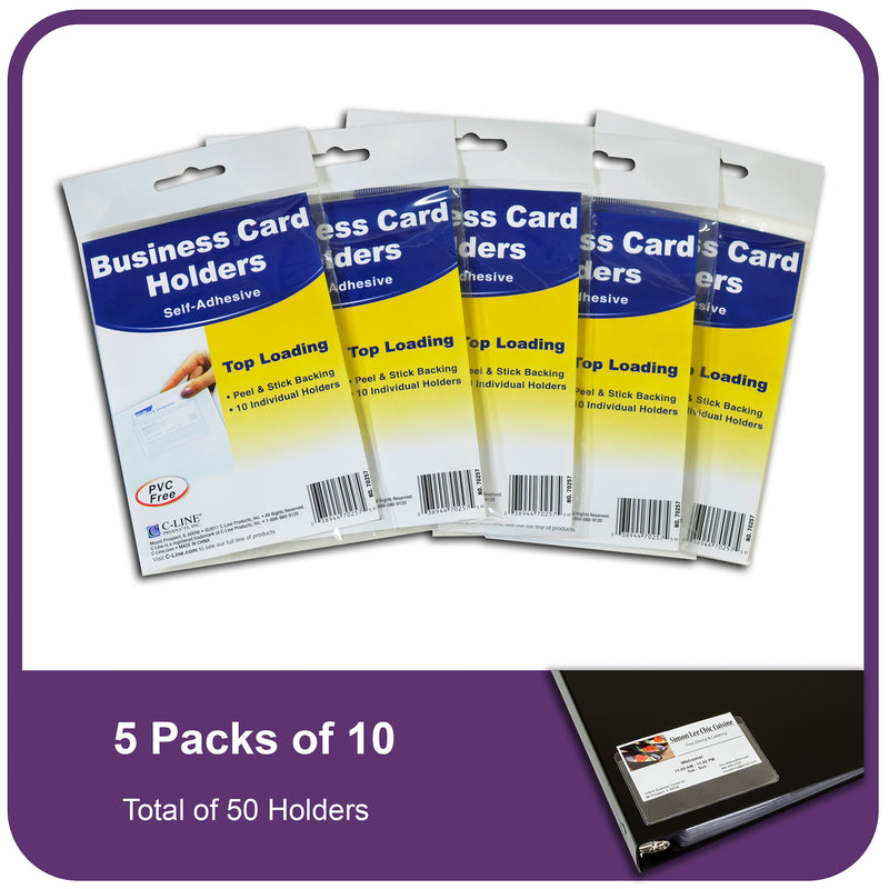 Self-Adhesive Business Card Holder, Top Load, 2" x 3-1-2", Pack of 10
