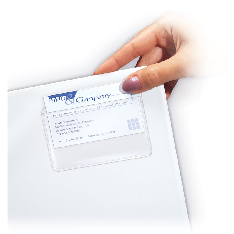 Self-Adhesive Business Card Holder, Top Load, 2" x 3-1-2", Pack of 10