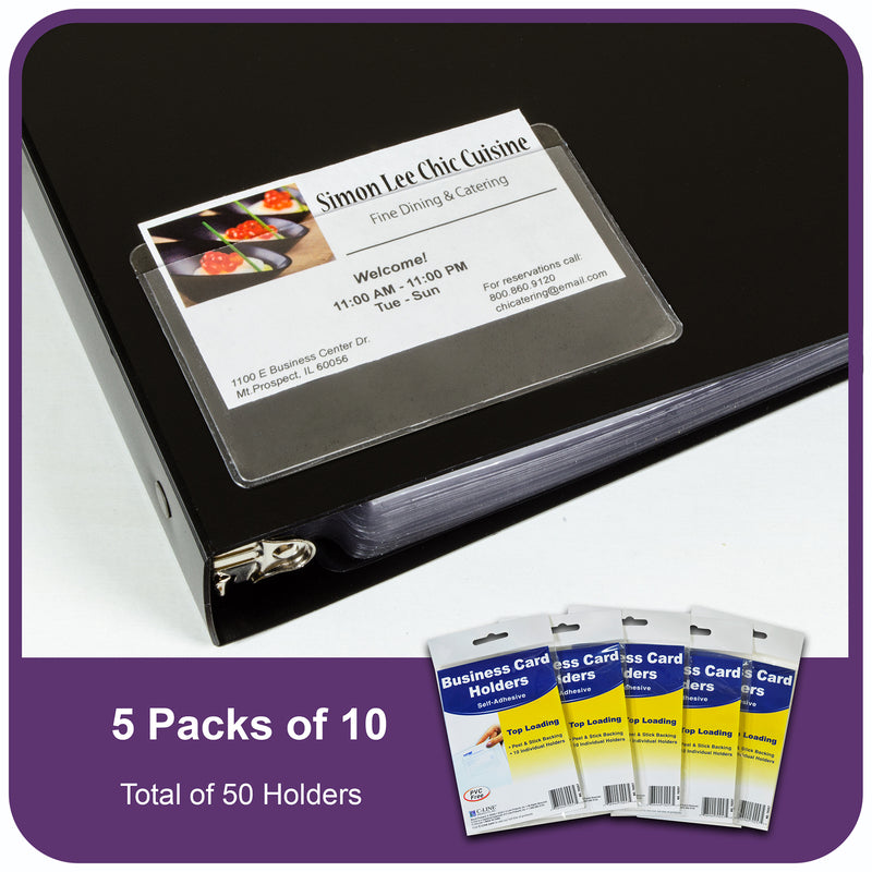 Self-Adhesive Business Card Holder, Top Load, 2" x 3-1-2", Pack of 10