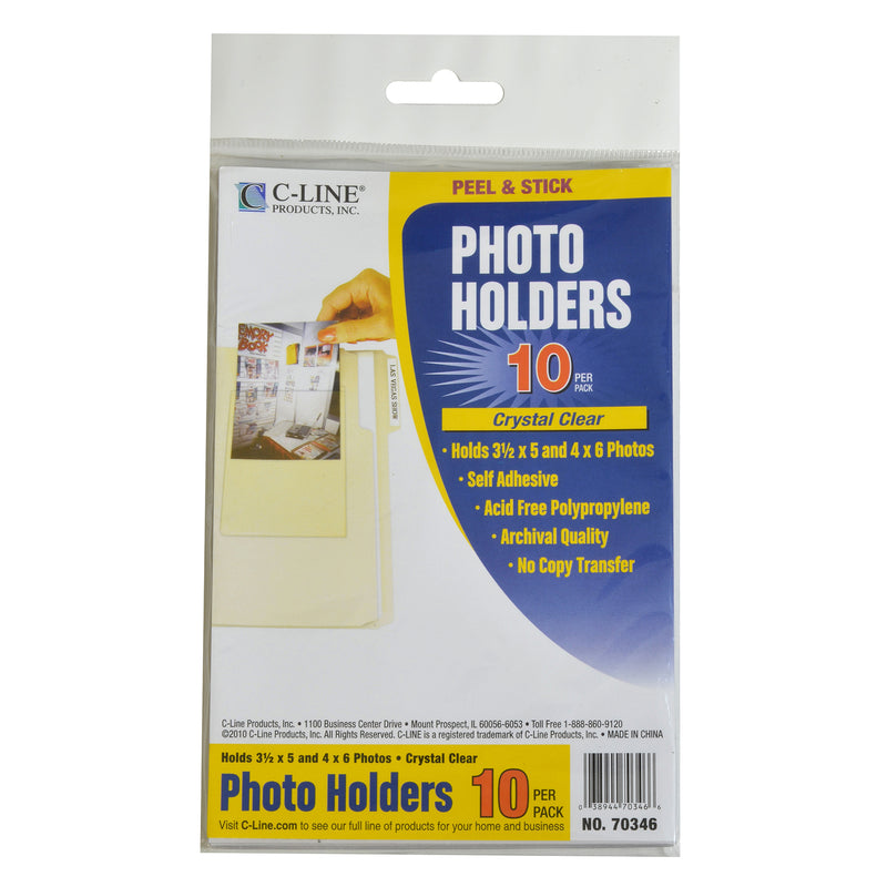 Peel & Stick Photo Holders, Clear, 4" x 6", Pack of 10