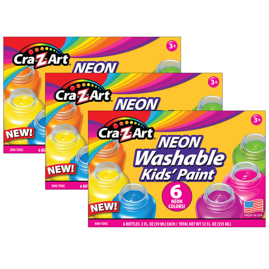 (3 Pk) 6 Count Neon Washable Paint