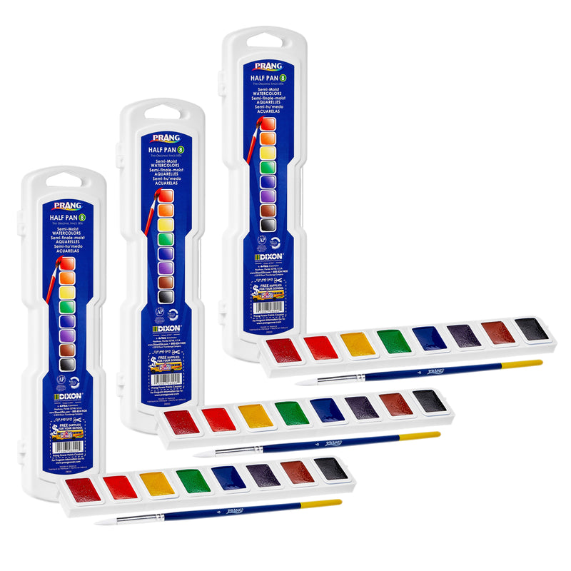 (3 St) Profess Watercolors Half Pan Set With Brush Prang