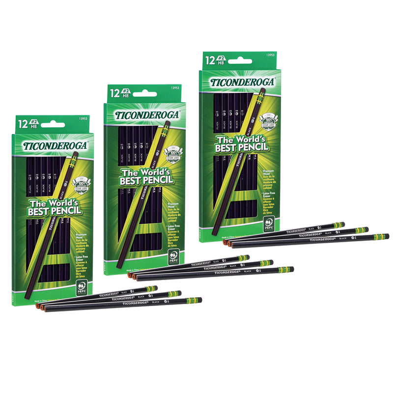 (3 Pk) Ticonderoga Black Num2 Pencil 12ct