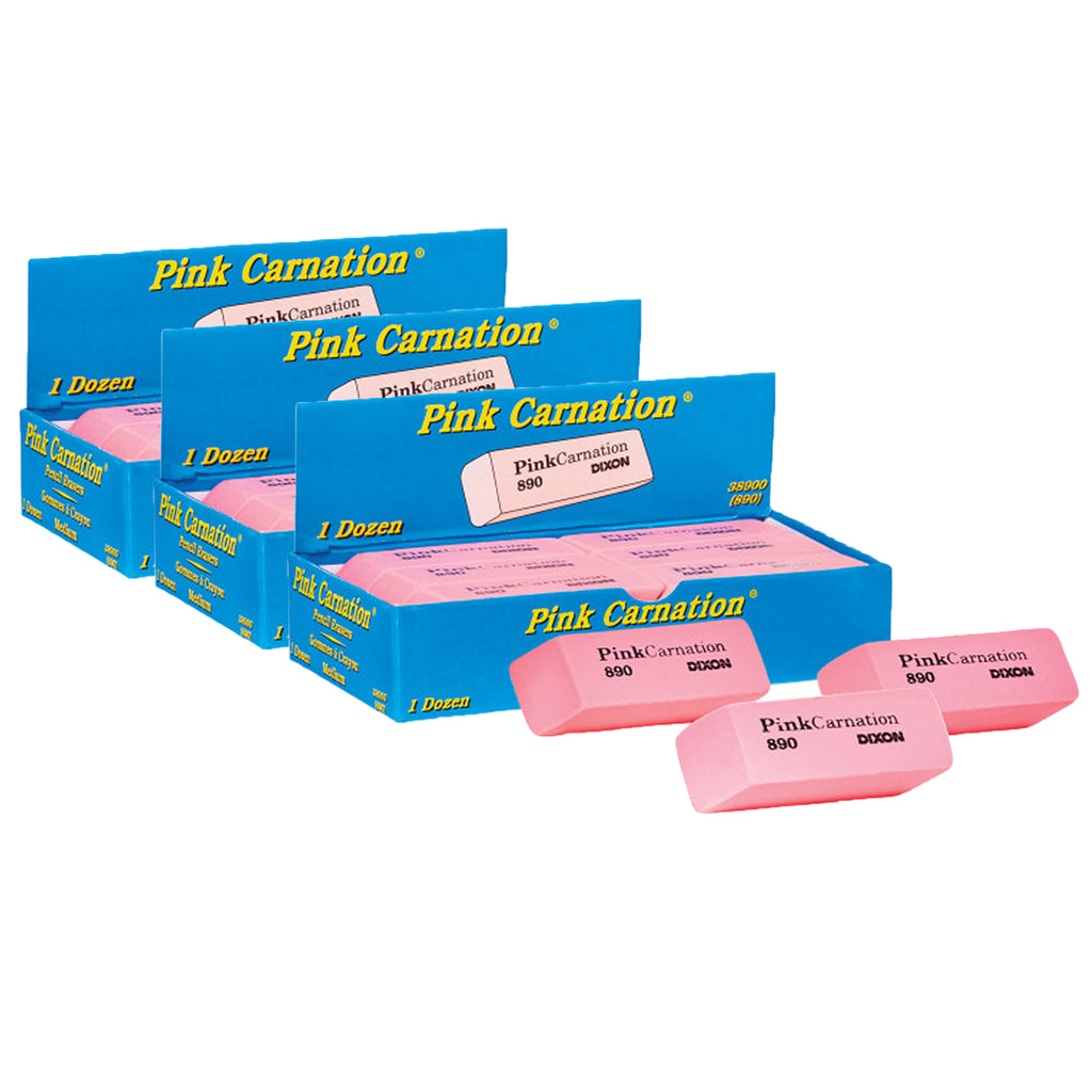 (3 Pk) Dixon Pink Carnation Erasers Medium