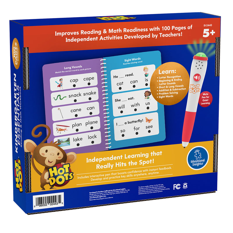 Hot Dots® Kindergarten Essentials Reading & Math Workbook