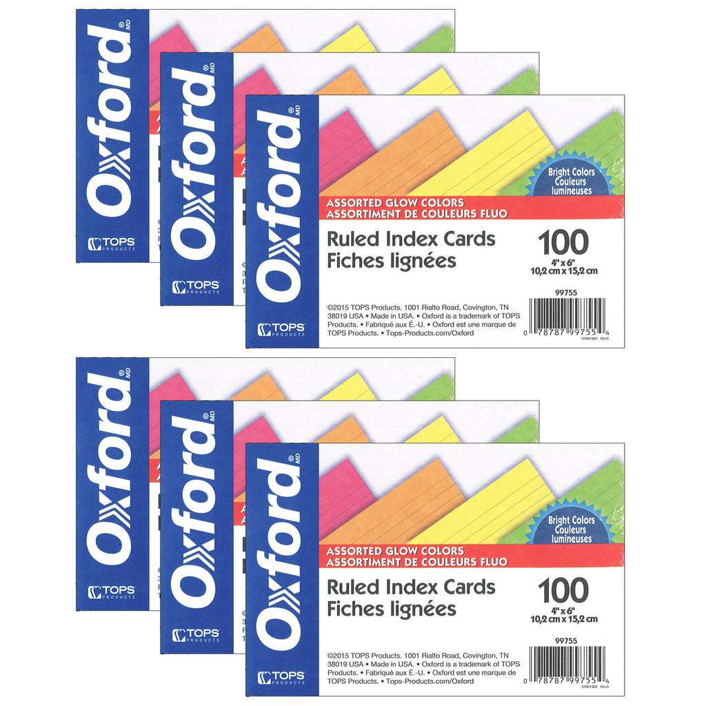 (6 Pk) Oxford Glow Index Cards 4x6