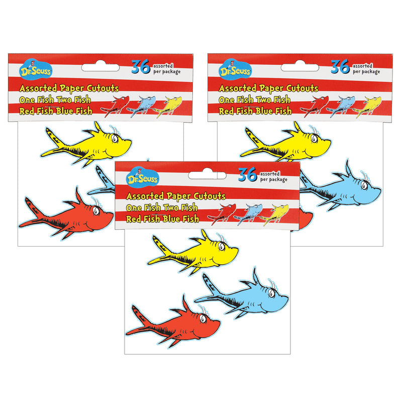 (3 Pk) Dr Seuss One Fish Two Fish Paper Cut Outs