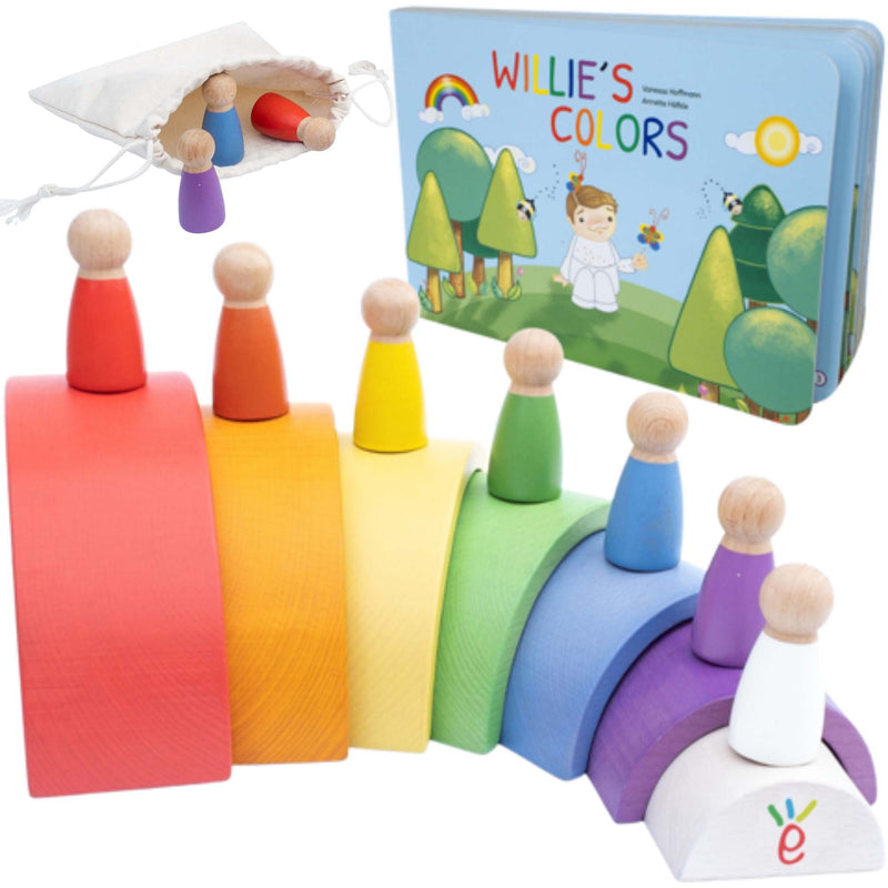 Willies Rainbow World Wooden Set Arches Peg Dolls & Book