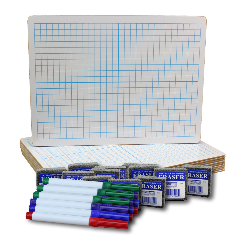 12st 9x12 Xy Axis Dry Erase 2-side W/colored Pens & Erasers