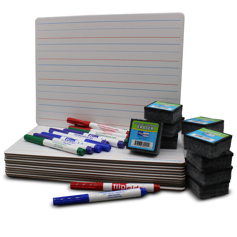 12st 9x12 Magnet Ruled 2-side Dry Erase W/colored Pens & Erasers