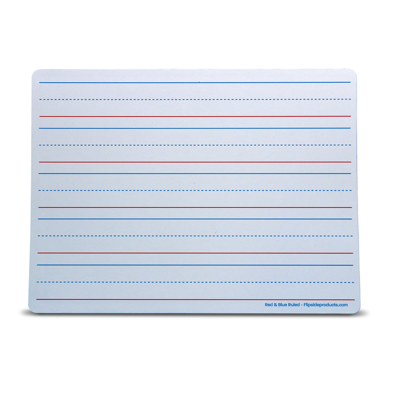 Dry Erase Learning Mat, Two-Sided Red & Blue Ruled-Plain, 9" x 12", Pack of 12