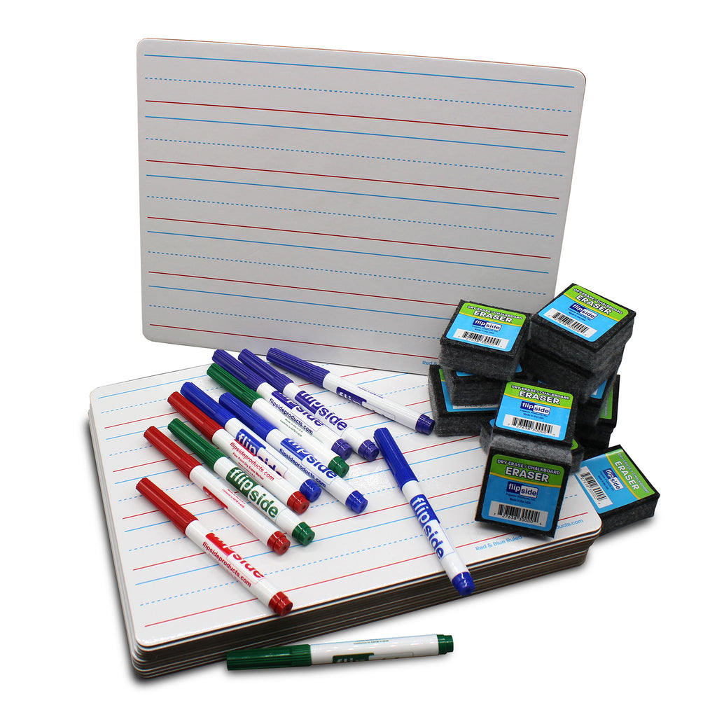 12st 9x12 Ruled 2-sided Dry Erase W/colored Pens & Erasers