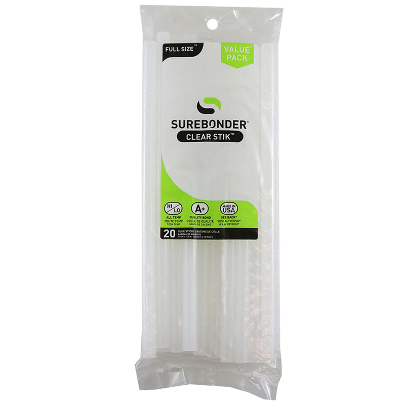 Full Clear Hot Glue Stick 20 Pk Size 10 Dual Temp Surebonder