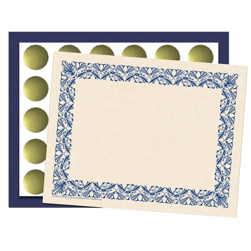 Art Deco Set - Blue Border Paper, Plain Folders, Gold Seals