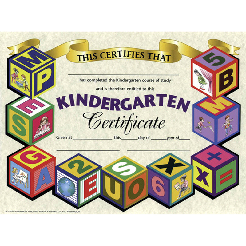 (3 Pk) Certificates Kindergarten 8.5x11 30 Per Pk