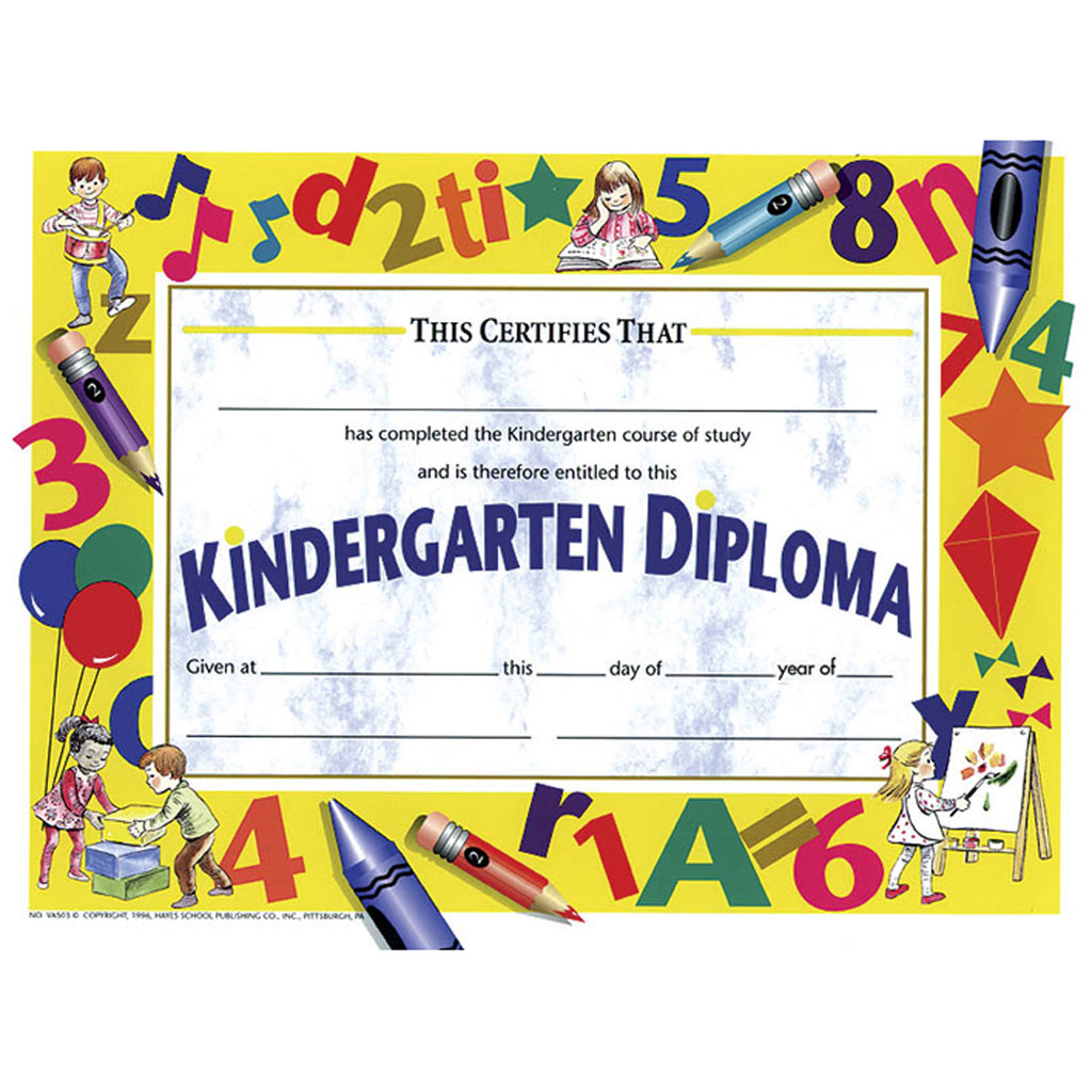 (3 Pk) Diplomas Kindergarten 8.5x11 Yellow 30 Per Pk