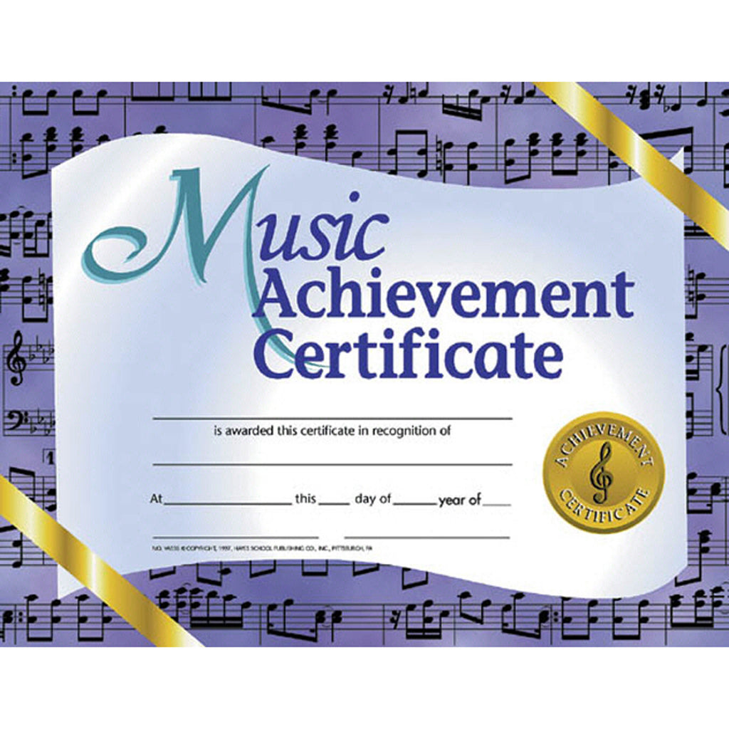 Music Achievement 30-pk 8.5 X 11 Certificates