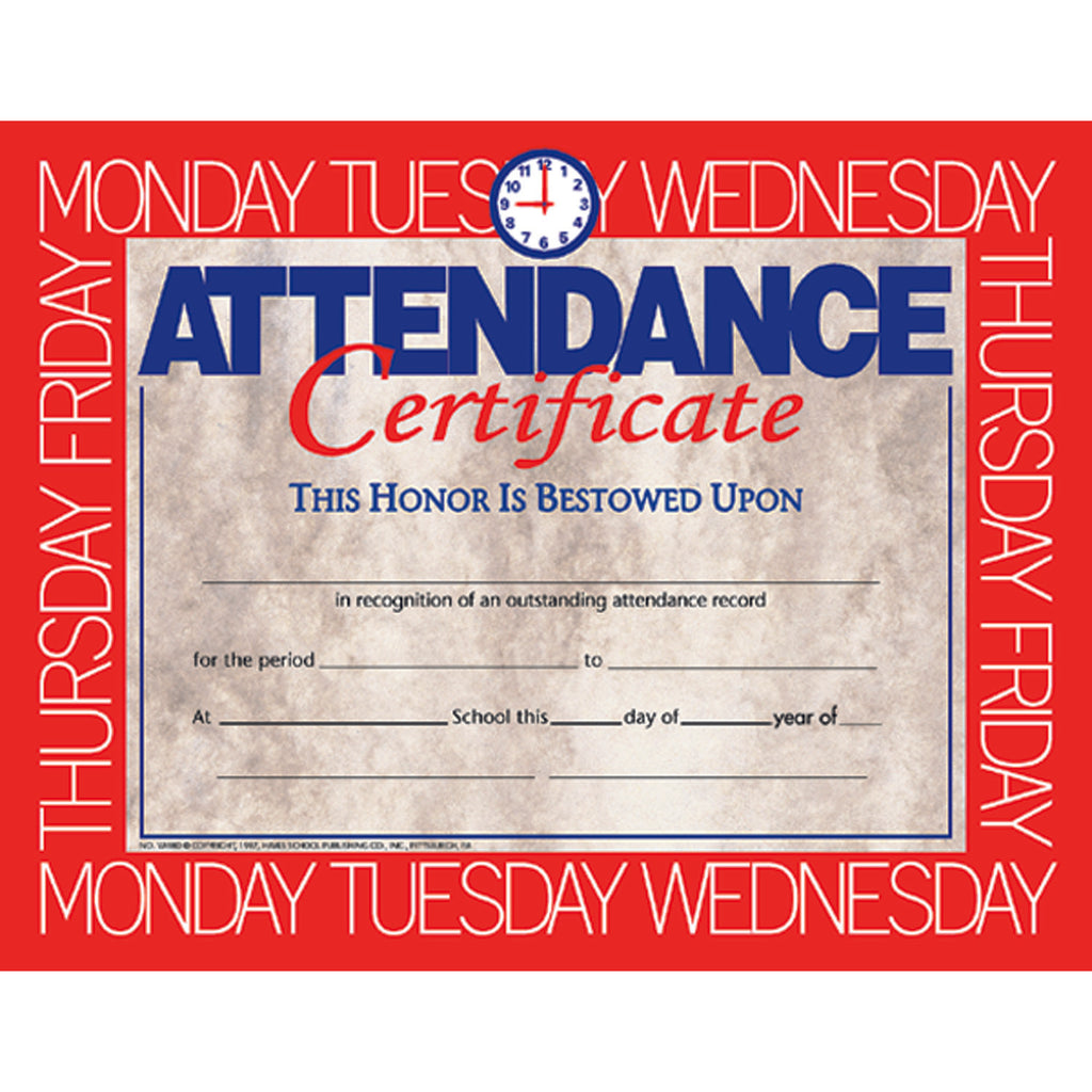 Certificates Attendance 30-pk 8.5 X 11