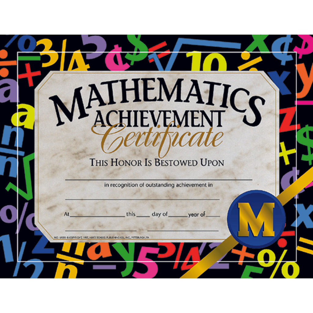 Certificates Mathematics 30-pk Achievement 8.5 X 11